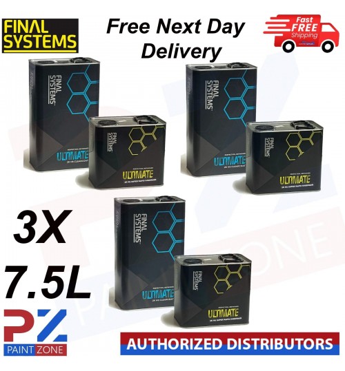 3X FINAL SYSTEMS ULTIMATE CLEARCOAT LACQUER WITH SUPER RAPID HARDENER 7.5LTR KIT